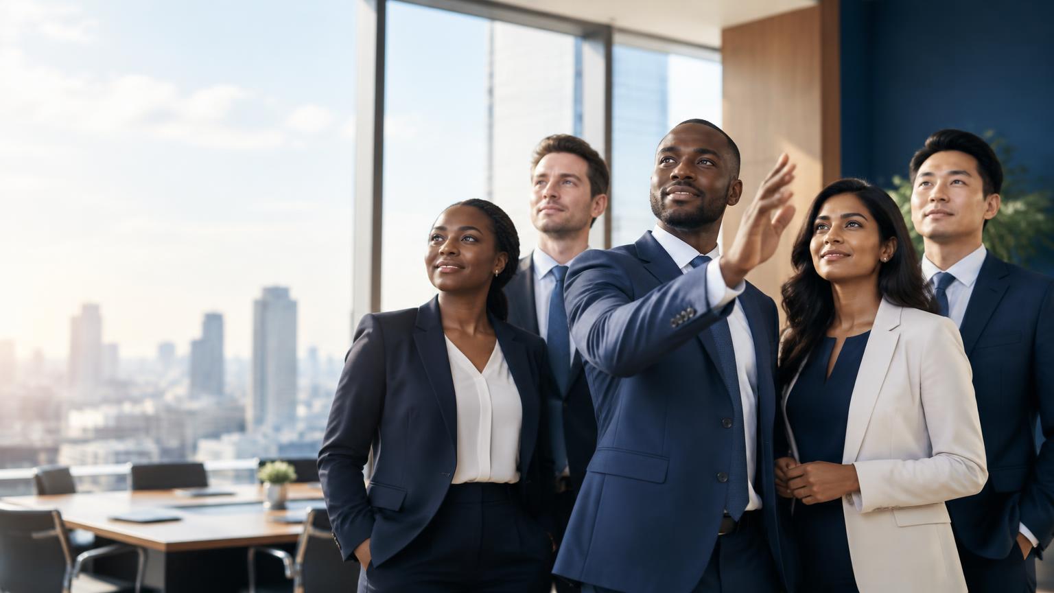 A multicultural leadership team looking ahead together